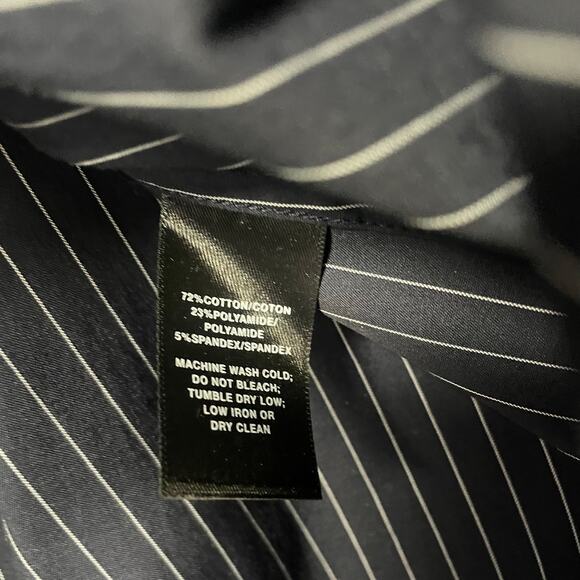 Lafayette 148 New York Long Sleeve Striped Concealed Button Up Navy White XS - Picture 5 of 7